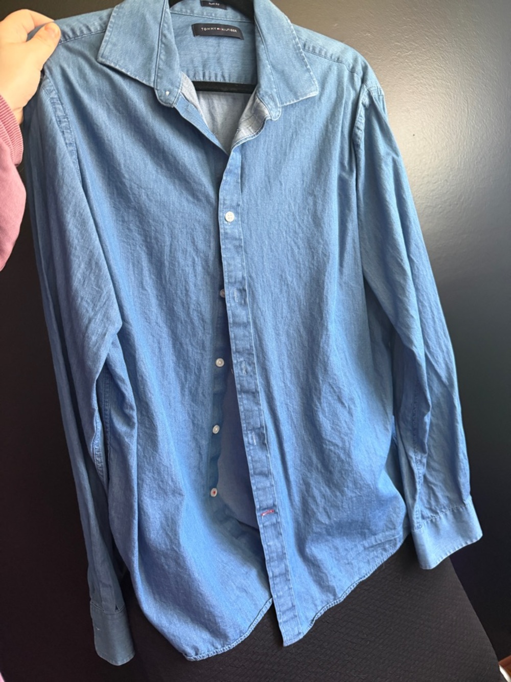 Tommy Hilfiger | Men’s Light Blue Denim-Style Look Button-Down Shirt 100% Cotton